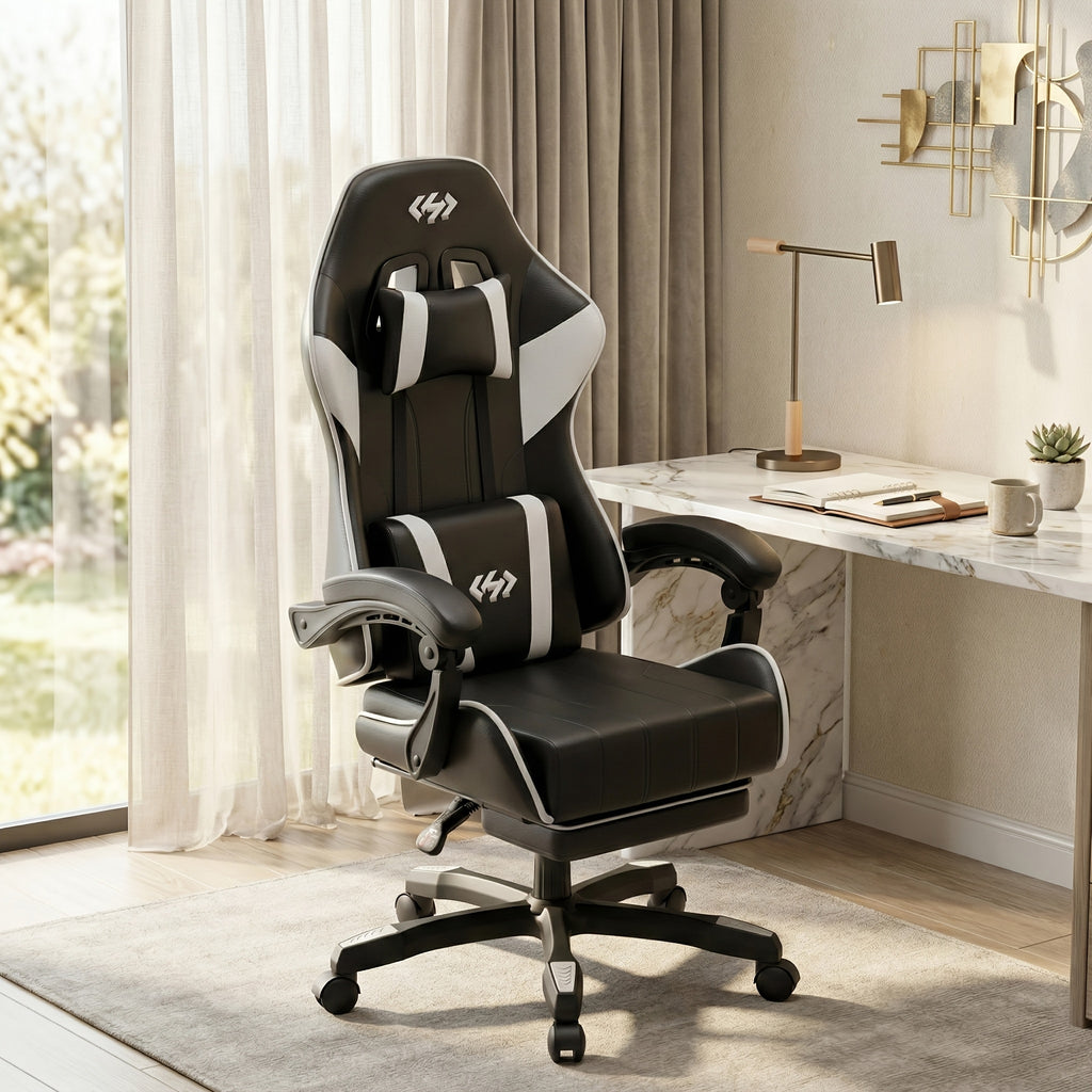 Ergonomic Gaming Chair with 6-Point Support, 135 Degree Recline, Video Game Chair with Independent Pocket Springs And Adjustable Lumbar/Headrest, Faux Leather Office And Gaming Seat, Bedroom, Office, Christmas Gift, Birthday Gift, Adults