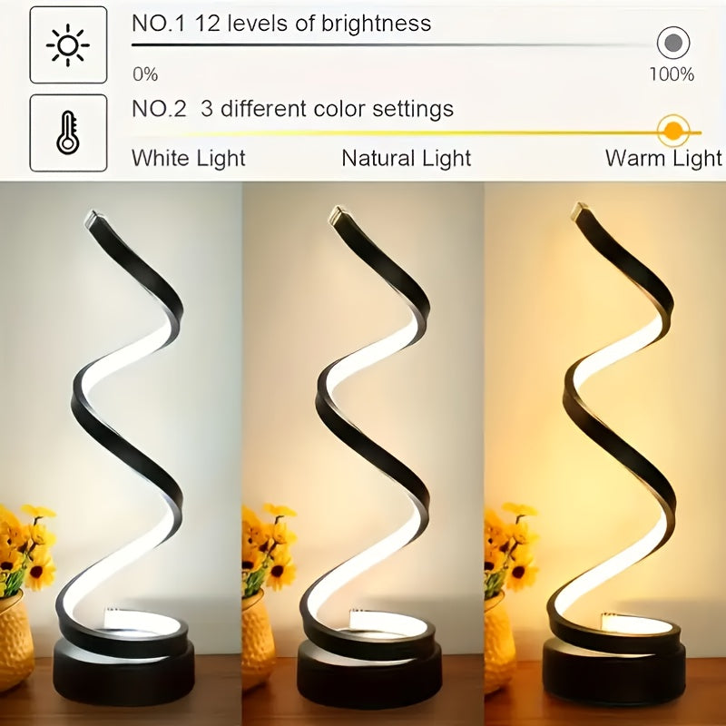 2/1pc Bedside Table Lamp For Bedroom - 3 Way Dimmable Touch Lamp USB C Charging Ports, Modern Minimalist Dimmable Spiral Table Lamp For Living Room, Desk, LED Bulb Included, Available In 1pc (Black/White)