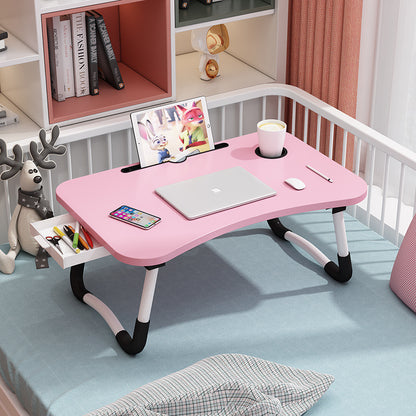 Laptop Bed Desk Set 2-Piece – Extra-Large Foldable Lap Tray Table with Cup Holder & Storage Drawer, Includes Cleaning Cloth, Adjustable Height, for Bed Sofa Floor – Walnut, Black, Pink & White
