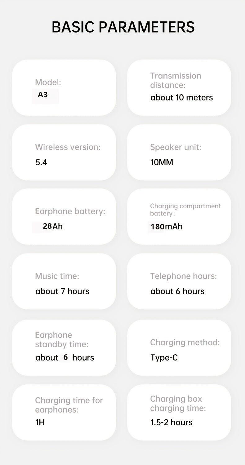 Lightweight Single-ear Design Weighing 4g, Comfortable for Long-term Wear Without Pain. Battery Life Lasts 4-6 Hours, with Wireless 6. 0 Technology and a 10-meter Connection Range. Total Battery Life Extends up to 16 Hours. One-touch Controls Enable