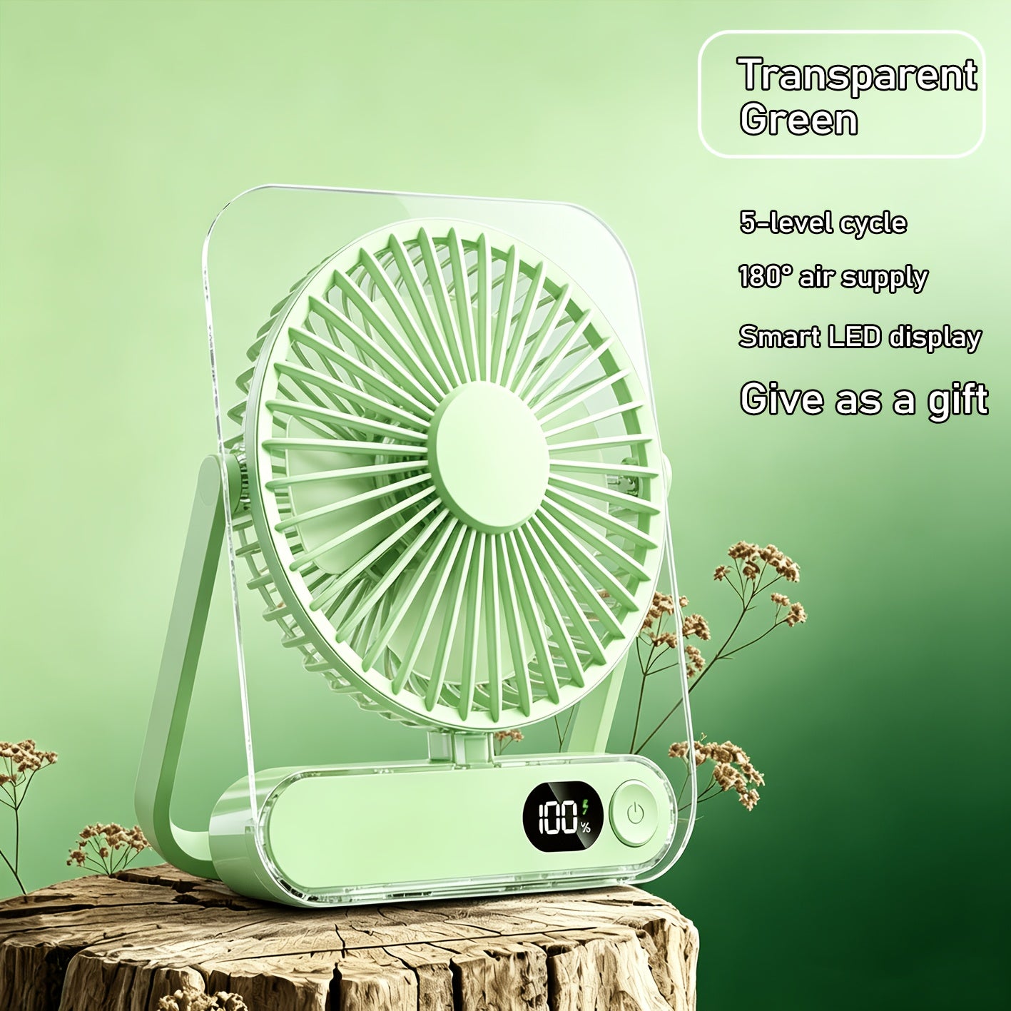 Portable Rechargeable Cooling Fan 5-Speed 3000mAh Battery, Wide-Angle Circulation, Digital Display, Wall-Mounted & Desktop – Quiet Fan for Home Office Camping Bedroom