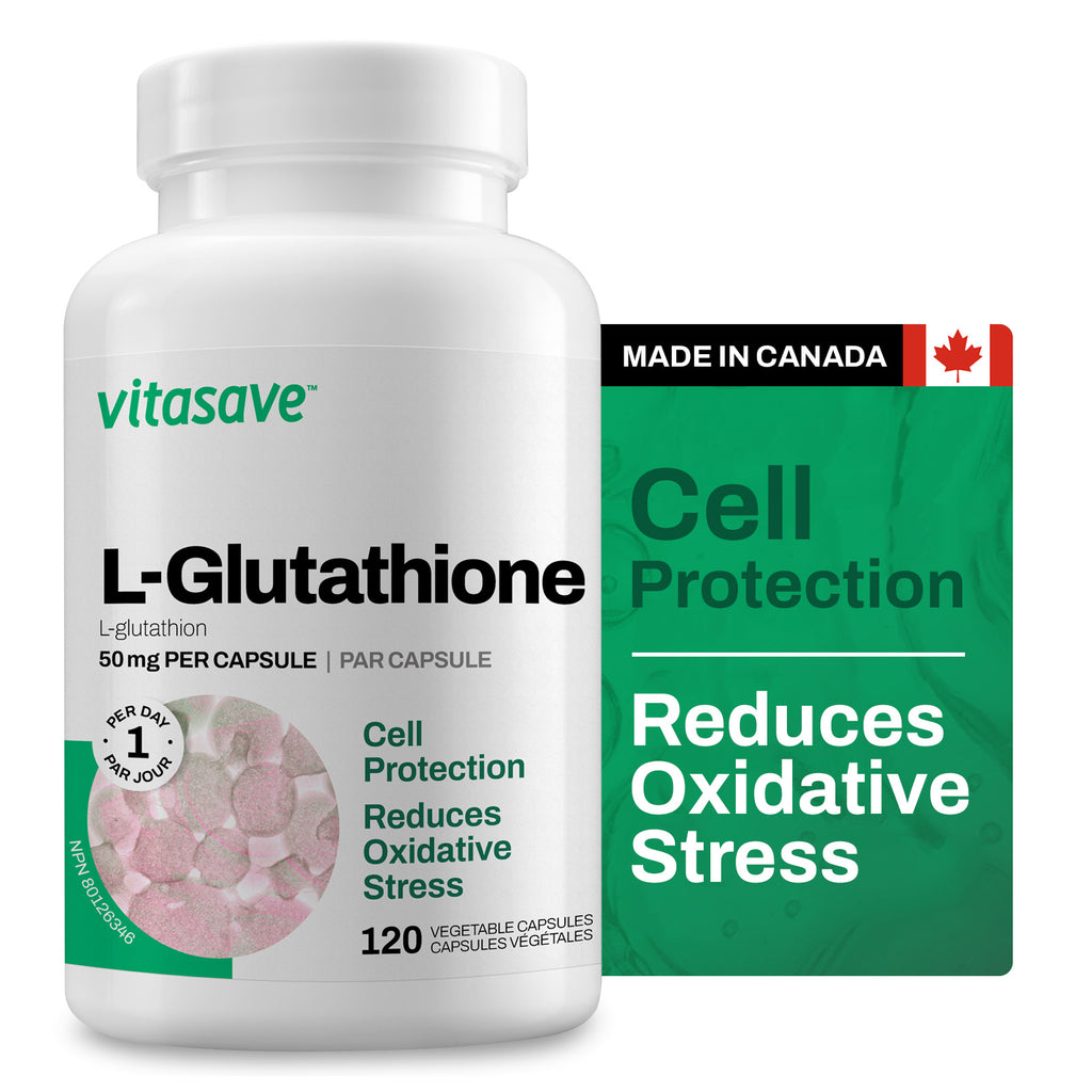 Vitasave L-Glutathione Supplement – 50mg Powerful Antioxidant for Immune Support, Skin Health – Vegan, Non-GMO, Gluten-Free – Third-Party Tested, Made in Canada – 120 Capsules (4-Month Supply)