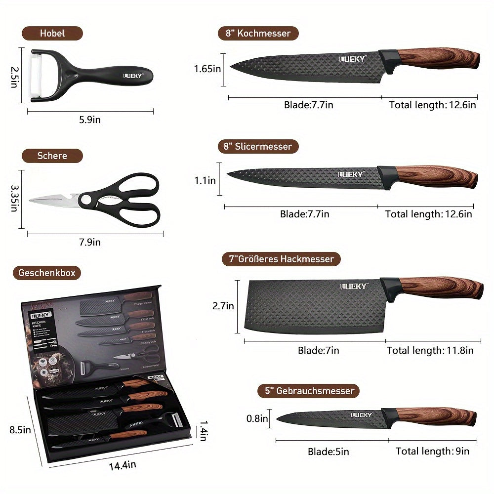 Kitchen Knife Set 7-Piece Ultra-Sharp Stainless Steel Forged, Chef's Knife, Bone Cleaver, Meat Cleaver & Scissors – Professional Home Cooking Knives, Gift for Women & Home Cooks
