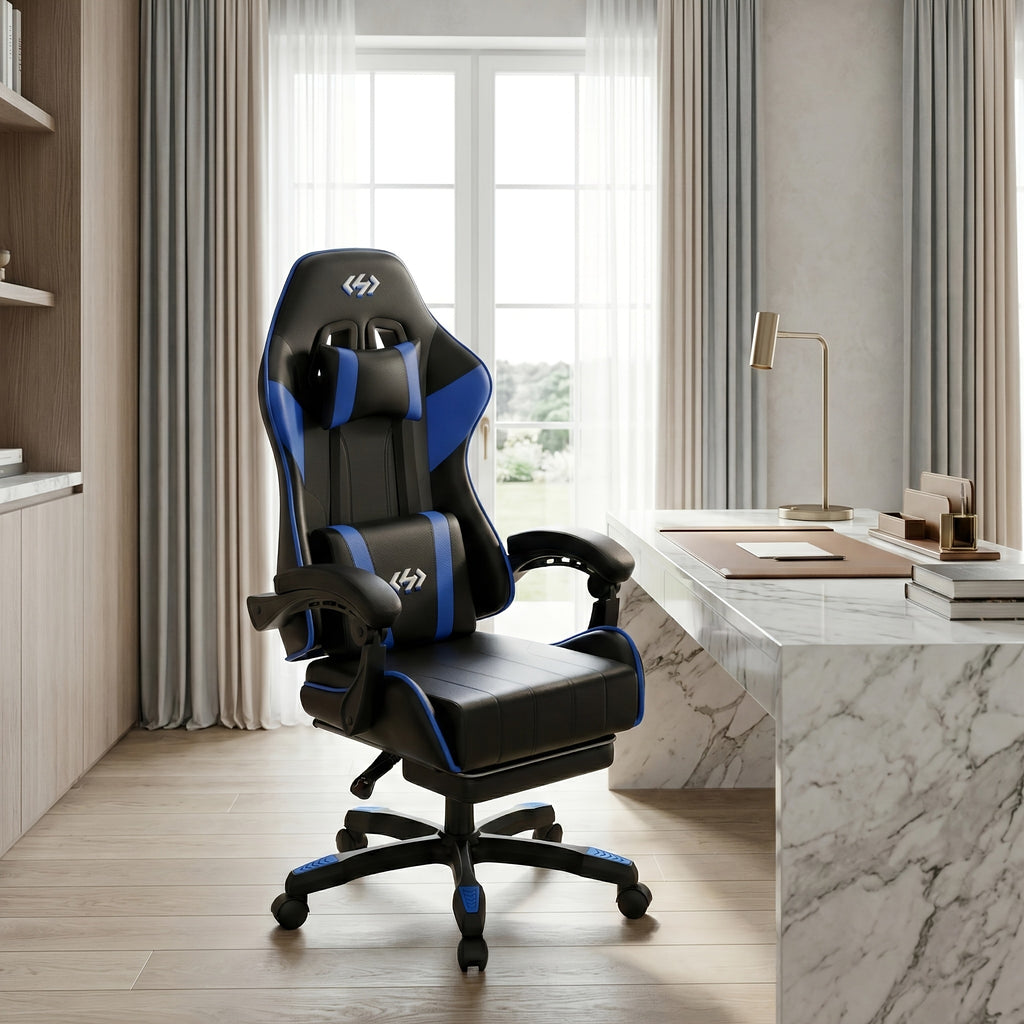 Ergonomic Gaming Chair with 6-Point Support, 135 Degree Recline, Video Game Chair with Independent Pocket Springs And Adjustable Lumbar/Headrest, Faux Leather Office And Gaming Seat, Bedroom, Office, Christmas Gift, Birthday Gift, Adults