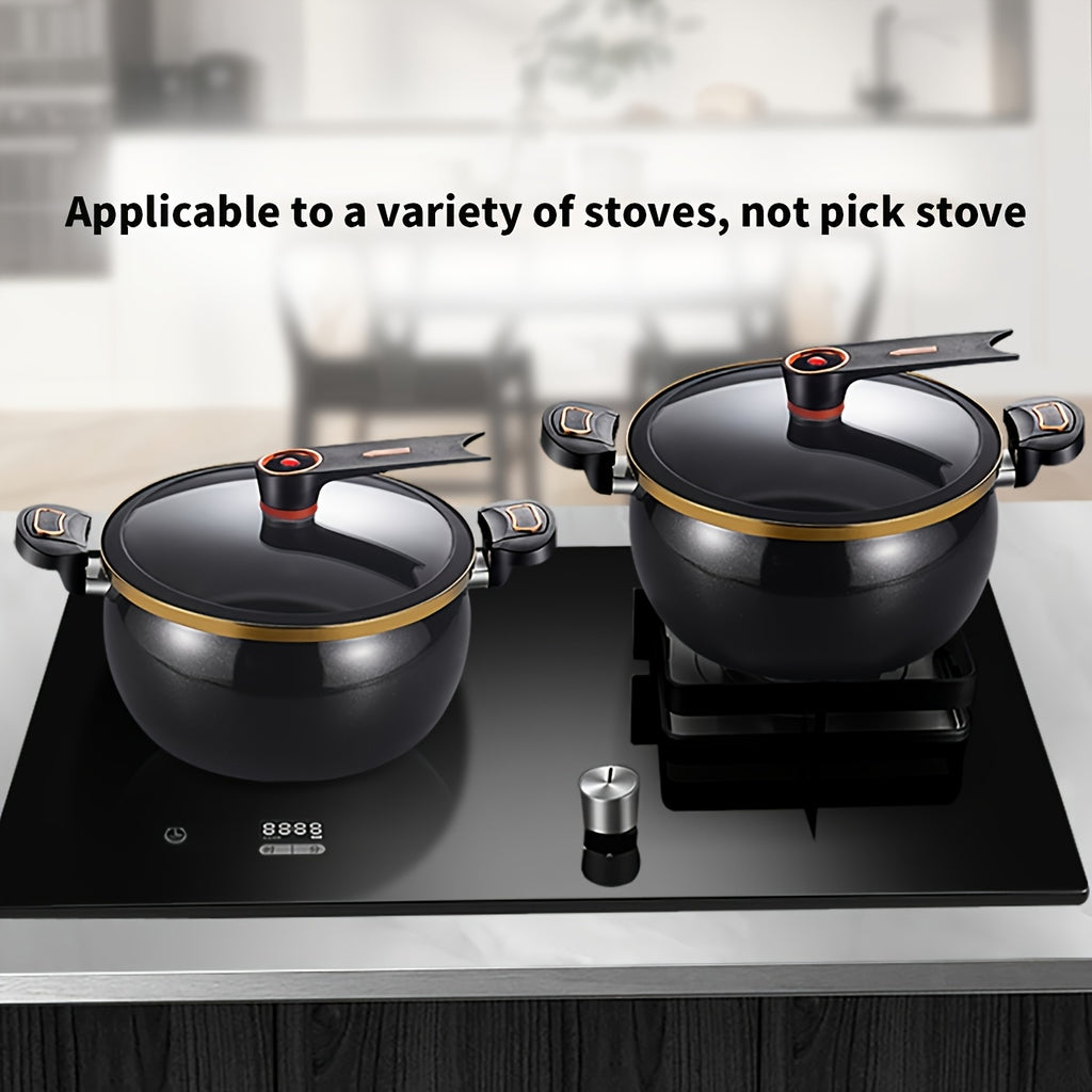 7-Liter Multi-Function Double-Handle Pot: 25, 1.57inch (Large Capacity), Thickened Iron Structure, Glass Lid with Golden Trim. Perfect for Soups, Stews, Etc., Available in Black, Light Blue, Orange. Multi-Functional, Stylish And Durable Kitchen Cookware