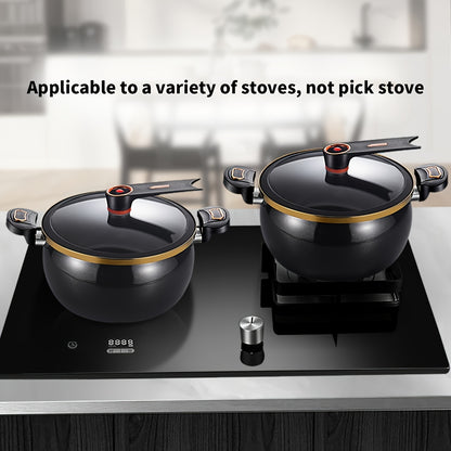 7-Liter Double Handle Cooking Pot with Glass Lid & Gold Trim – Thickened Iron Large Capacity Soup Stew Pot, Stylish Kitchen Cookware in Black, Blue & Orange