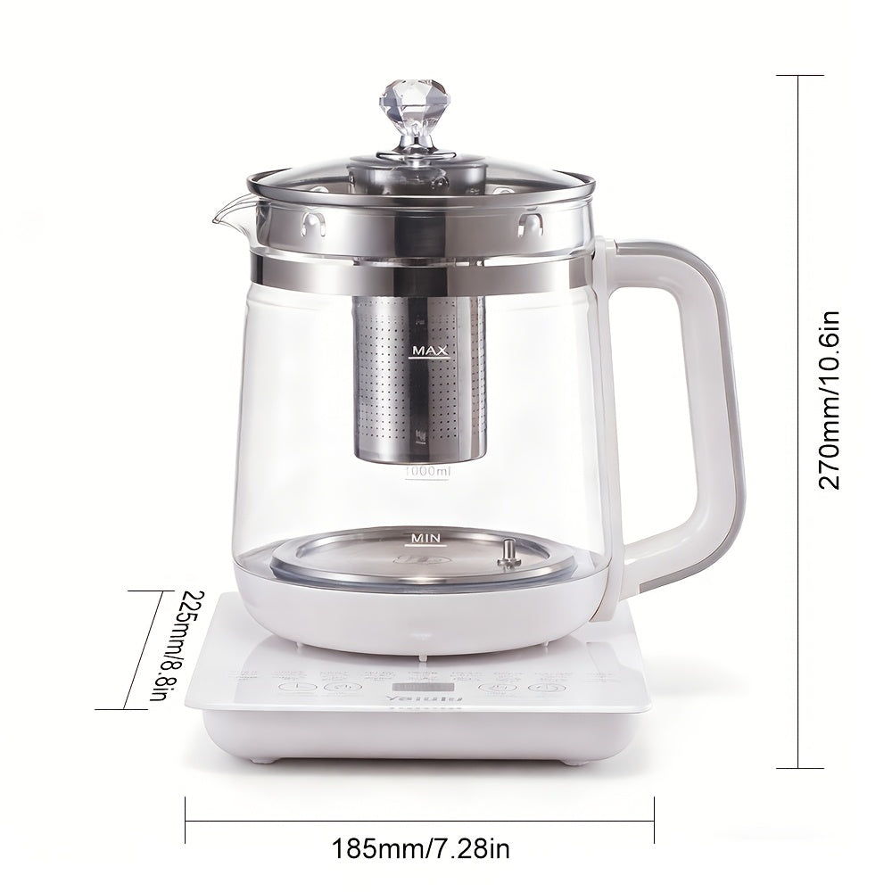 Yalulu Electric Kettle, 60.87oz Large Capacity Electric Tea Pot, Essential for Camping; Tea Set, 18 Smart Functions, Ickened Glass, Heat-resistant, Removable Filter, Multi-functional Medical Health Pot (with US Plug), 800W Power,