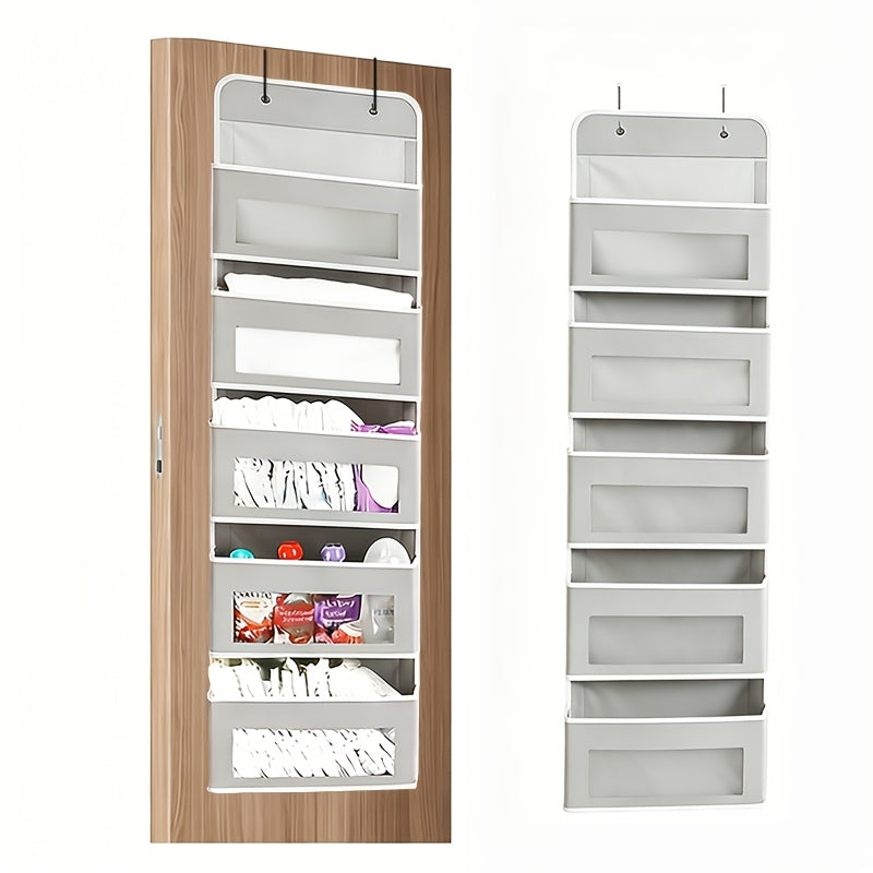 Over the Door Organizer 3/5-Tier – 44 lb Anti-Tilt Hanging Door Storage with 5 Large Pockets, No Drilling, Space-Saving for Bedroom Bathroom Pantry & Kitchen – Grey & Black