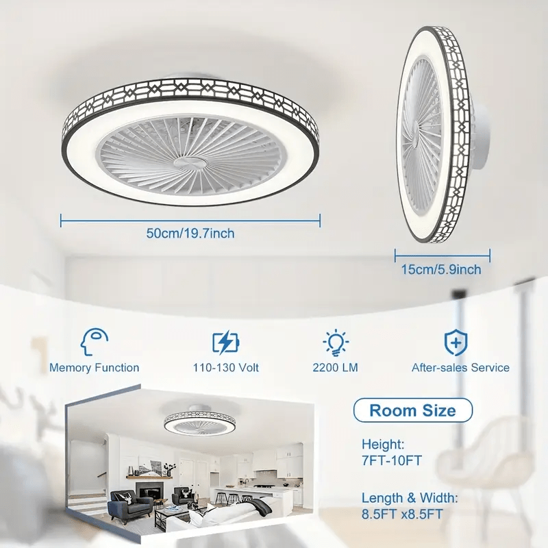 Modern Ceiling Fans With Lights, 20" Low Profile Flush Mount Ceiling Fan With Lights, LED Dimmable Timming Enclosed Fan Light, 6 Wind Speeds Ceiling Fan With Remote For Bedroom, Living Room, Kitchen, Office