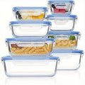 Airtight Glass Food Storage Containers 8pcs – Leak-Proof Borosilicate Meal Prep Containers with Locking Lids, Microwave, Oven, Freezer & Dishwasher Safe, Rectangular BPA-Free Storage Set for Kitchen & On-the-Go, Blue Multicolor