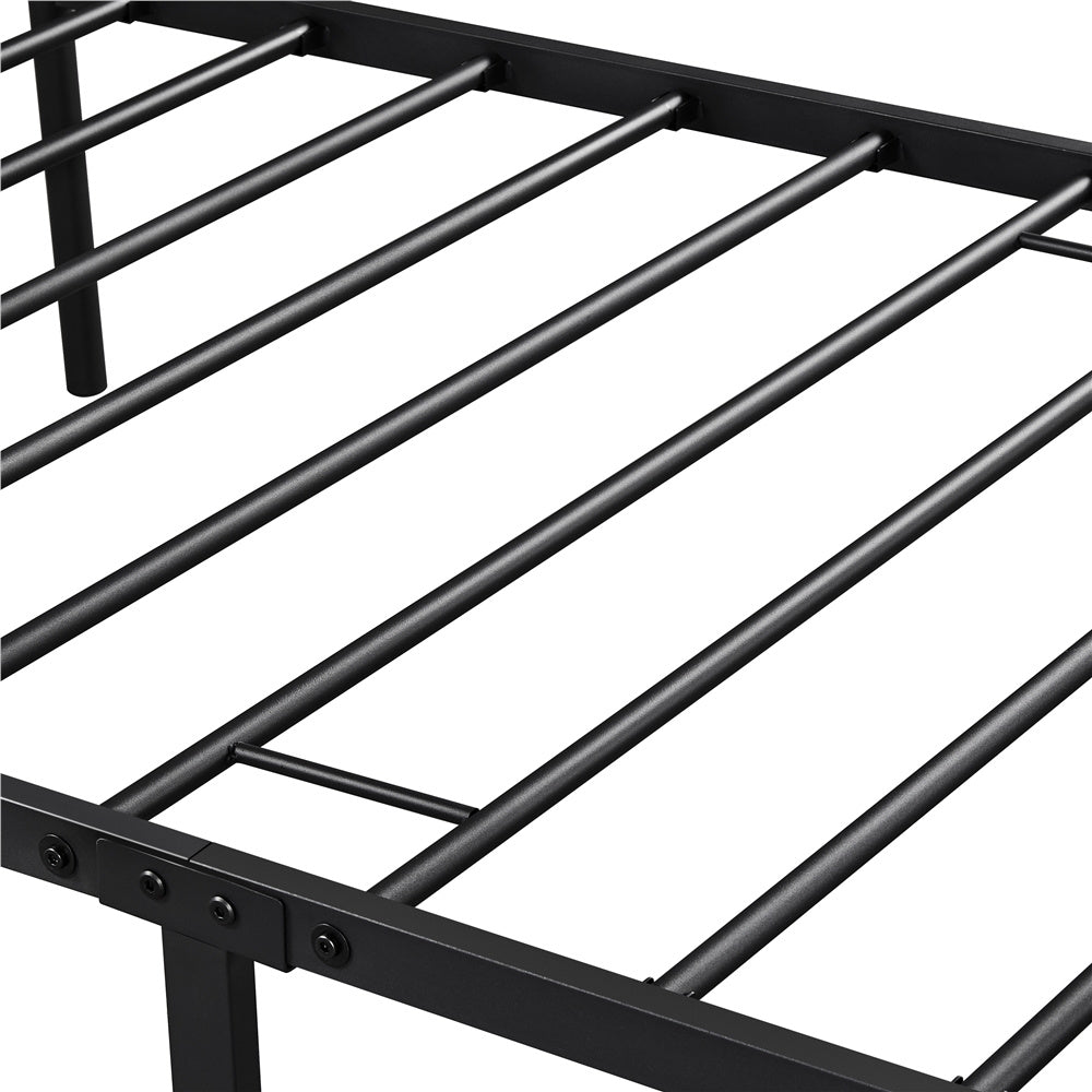 ALDEN DESIGN Bed Frame, Metal Platform Bed with Cross-design Headboard, Bed Base, Metal Bed Frame with Footboard for Bedrooms, Guest Rooms, Dormitories, Apartments, Black/White,Twin/Full/Queen Size
