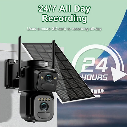 Solar Security Camera Outdoor 360° PTZ – 8X Zoom, 9000mAh 365-Day Standby, Dual HD Lens, Auto Human Tracking, Night Vision, 2-Way Audio, 2.4G/5G WiFi, Type-C (QW8 Series, WiFi/Solar Panel)