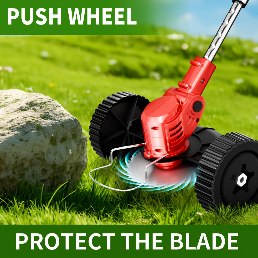 3-in-1 Cordless String Trimmer Lawn Mower & Brush Cutter with Dual Battery, Multiple Blade Types & Wheeled Design – Lightweight Electric Weed Eater for Lawn, Garden & Yard Trimming, Great Father's Day Gift
