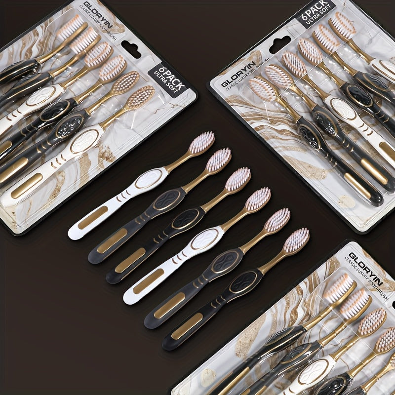 GLORYIN [6Pcss Travel Set] [6Pcss Travel Set X 2] White Platinum Series Olive-Shaped Anti-Slip Handle Travel Essential Household, Adult, Couple, Soft Bristle Toothbrush