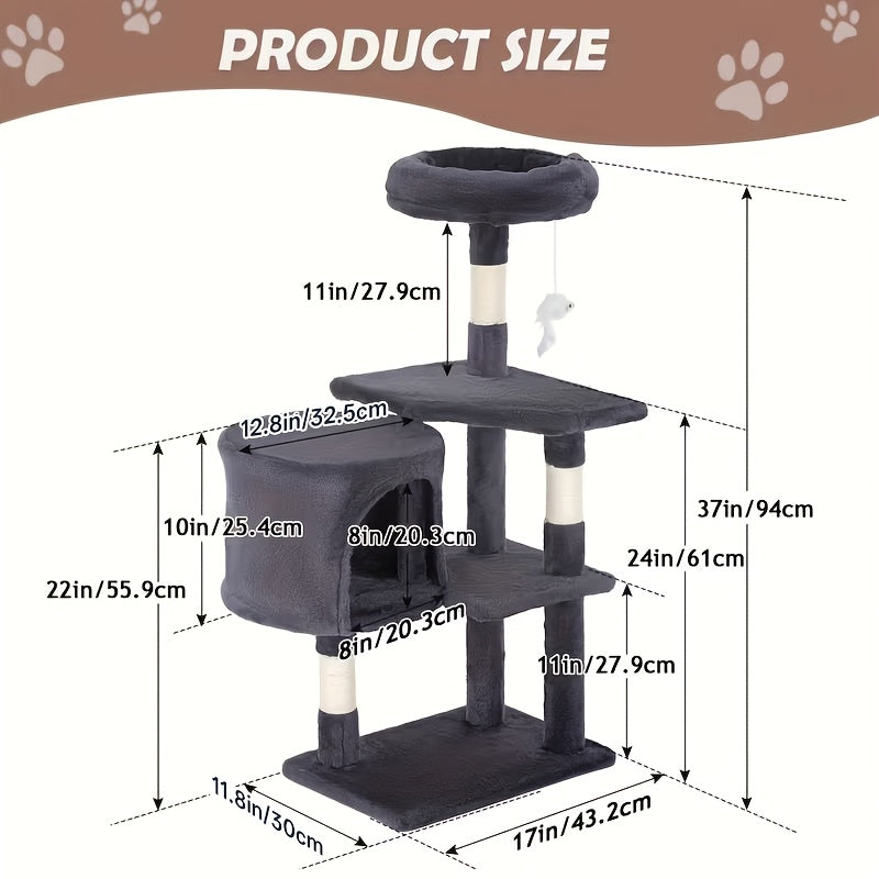Cat Tree 54-Inch Multi-Level Indoor Cat Tower – House-Style Cat Condo with Scratching Posts, Activity Center & Playful Toys for Indoor Cats