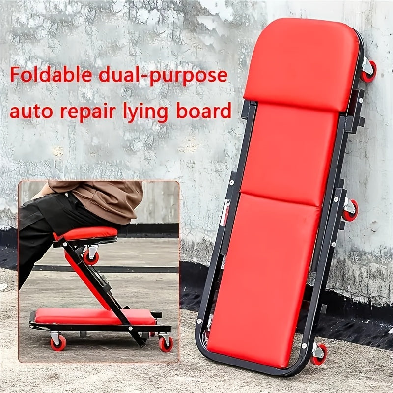 Mechanic Creeper Seat with Rolling Tool Tray – Adjustable Folding Garage Chair, 36" Z-Track, Heavy-Duty Wheels, Padded Seat – Auto Repair Stool for Workshop, Home Garage Canada
