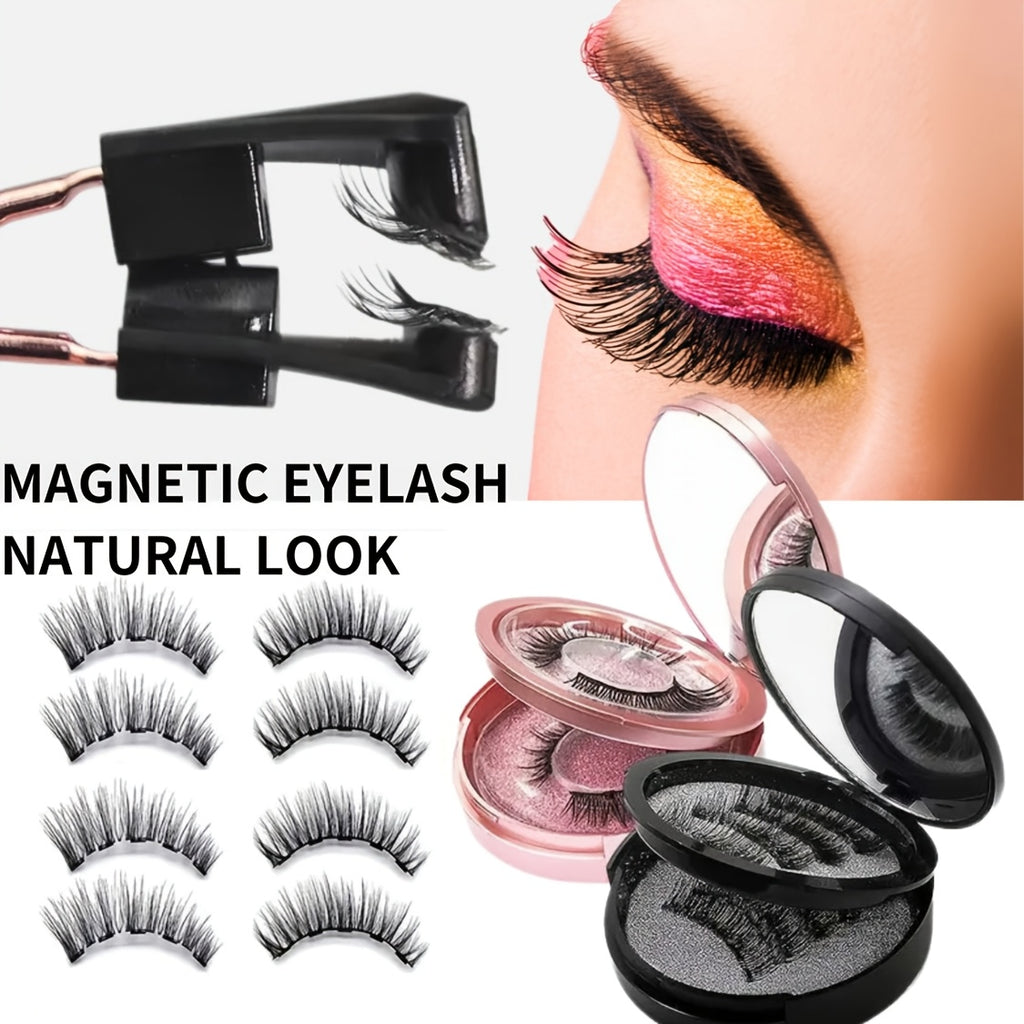 Local Repository Magnetic Eyelashes - 4/8 Pairs Magnetic False Eyelashes Set, Glue-Free, Black/Pink Options with Applicator, Reusable & Waterproof Cat Eye Style, Ideal for Daily Wear/Parties/Valentine's Day Gifts, Must-Have for Women's Makeup