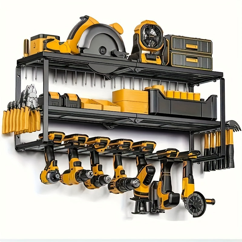 Garage Tool Organizer Wall Mount – Heavy-Duty Multi-Layer Power Tool Storage Rack with Hooks for Drills, Screwdrivers & Hammers | Workshop Wall Holder, Gift for Men & Husbands