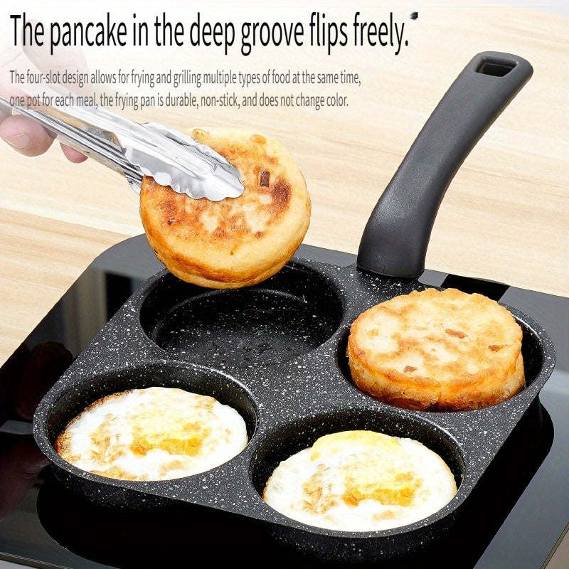 Heavy Duty 4-In-1 Cast Iron Egg Cooker And Non-Stick Frying Pan - Four-Compartment Multi-Functional Cooking Utensil, Dishwasher Safe, Compatible with Electric Stove And Induction Cooker - Space-Saving Design, Suitable for Pancakes And Egg Rolls