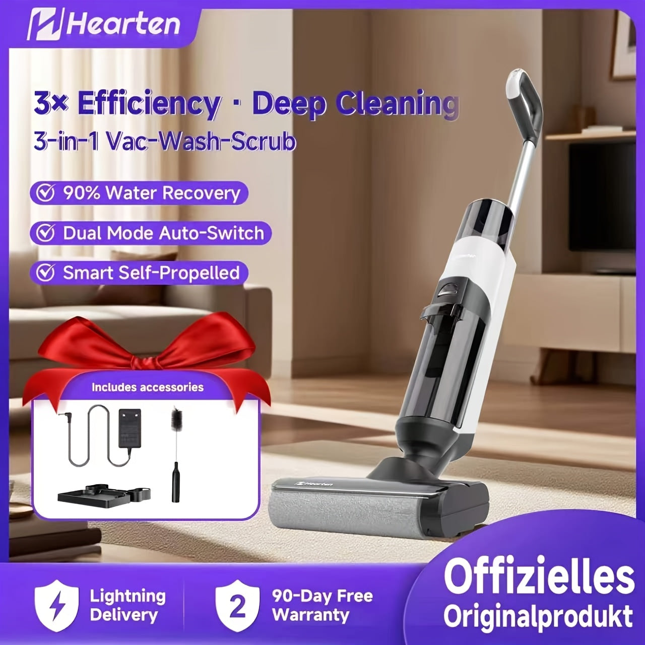 Vacuum Cleaner, 70Kpa High Suction Lightweight Handheld Vacuum, Wet & Dry 2-In-1 Vacuum Mop, All-In-One Smart Washing And Mopping Machine with Self-Cleaning Function, Ideal for Wood Floors, Carpets, And Pet Hair