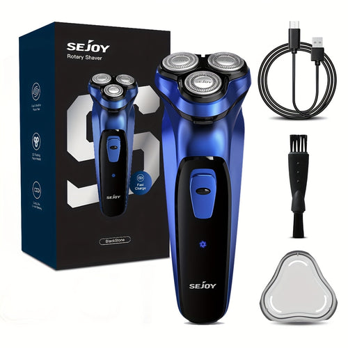 Electric Razor for Men – Wet & Dry Rechargeable Electric Shaver with Pop-Up Trimmer – Rotary Face Shaver for Close Comfortable Shave – Blue, Gray & Green