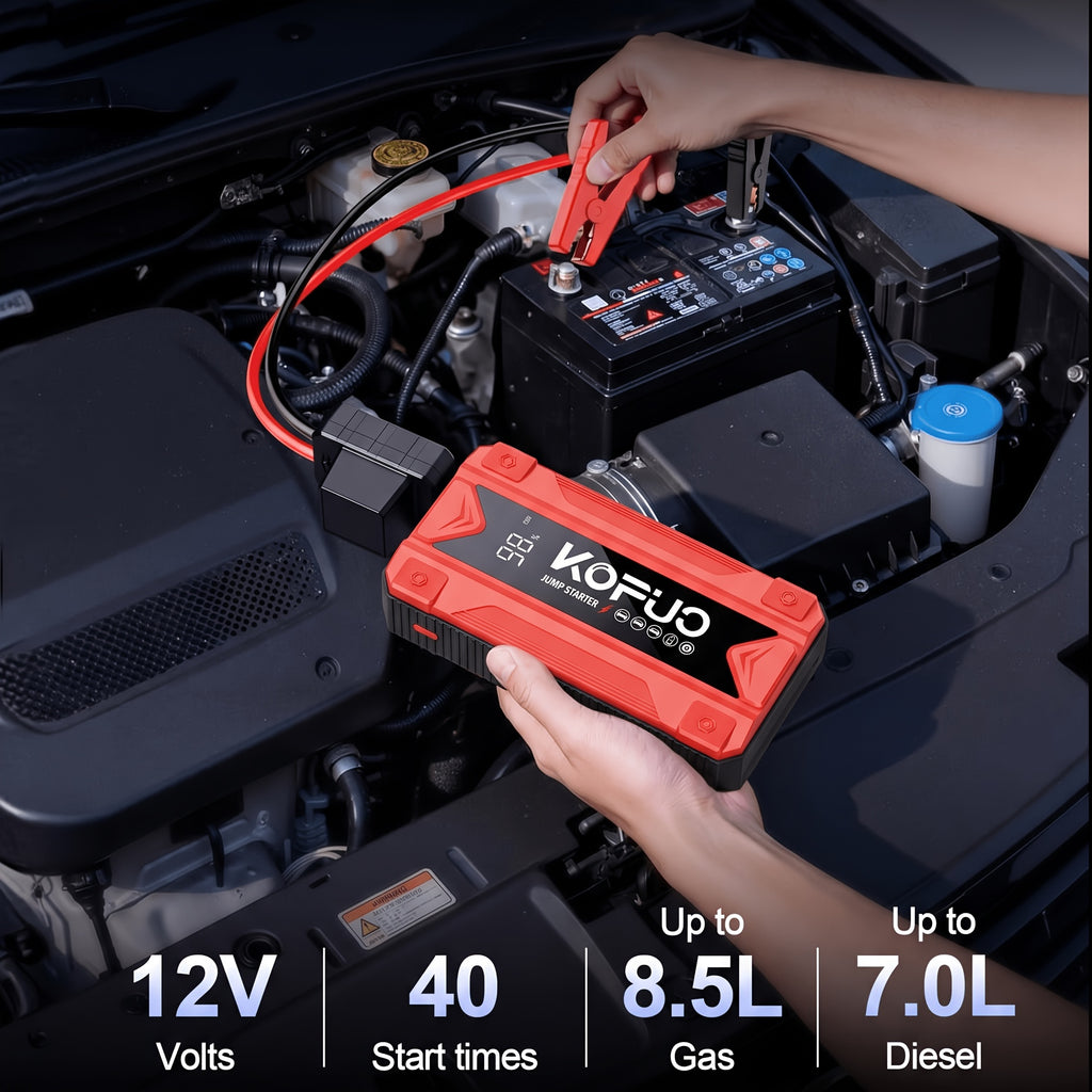 KOPUO Portable Jump Starter, 5000A Jump Starter Optional 6000A Jump Starter, Car Jump Starter For Car, 12V Car Battery Jumper Starter With Safety JumperCables, Fast Charge Car Battery Boosterjump Starter, Lights, Compact, Camping Essentials