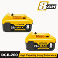 2pcs 8.0Ah 20V Lithium Battery Replacement for 20V Max Battery 8.0Ah for 20Volt XR Lithium-ion Batteries DCB200 DCB204 DCB205 DCB206 DCB201 DCB203 DCB181 DCB180 20V DCB200 DCD DCF DCG Series Power Tools