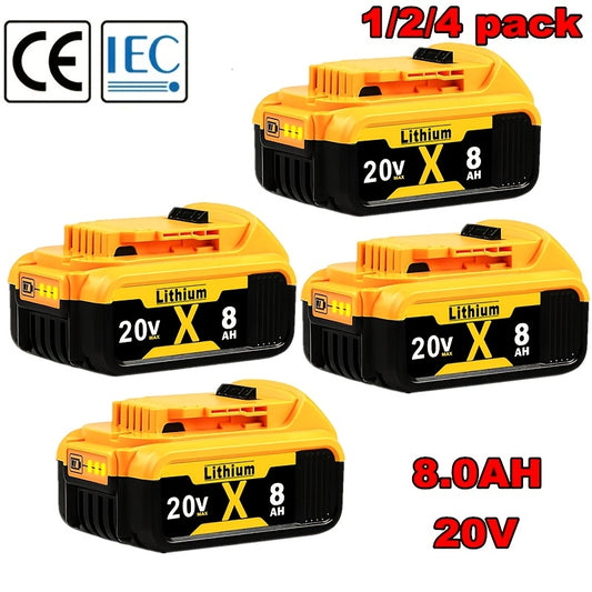 1/2/4 Pack 8.0Ah Replacement Battery for Dewalt 20V Max Lithium Battery, for Dewalt 20V Battery DCB206 DCB204 DCB204-2 DCB203 DCB201 DCB200 DCB207 DCB208, Fit for Dewalt 20V Tools with LED Indication