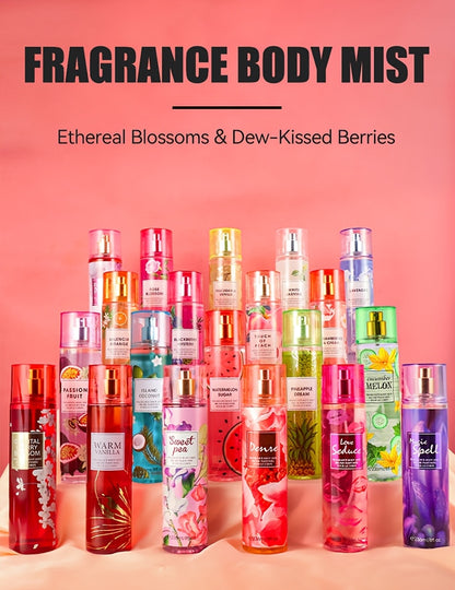 Women's Body Fragrance Mist & Hair Perfume Spray – 13 Long-Lasting Floral Scents, 3oz & 8oz – Daily Wear, Date Night & Gift Set for Women – Cherry Blossom, Rose, Lavender & More