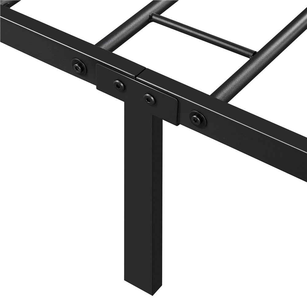 ALDEN DESIGN Bed Frame, Metal Platform Bed with Cross-design Headboard, Bed Base, Metal Bed Frame with Footboard for Bedrooms, Guest Rooms, Dormitories, Apartments, Black/White,Twin/Full/Queen Size