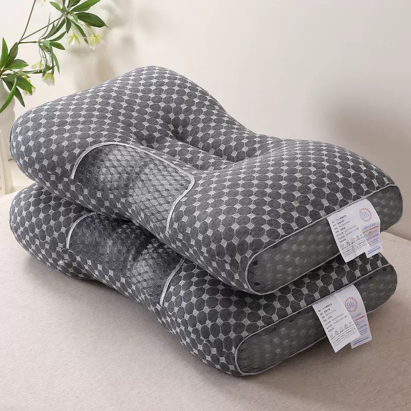 Ergonomic Cervical Pillow for Neck Pain Relief, 1000G Filling Vertebra Protection Sleep Massage Pillow, Breathable Knitted Bedding Pillow for Bedroom Living Room, White Grey, 1-Pack 2-Pack