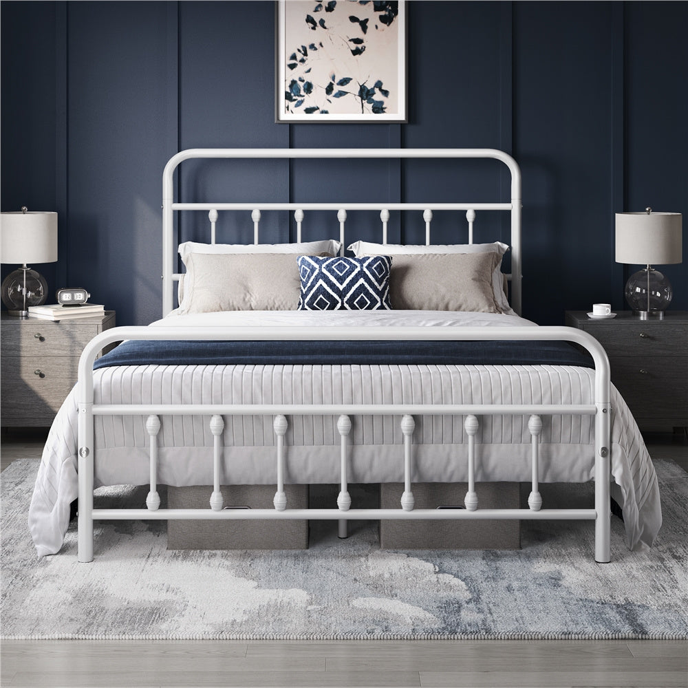Farmhouse Iron Platform Bed Frame High Headboard Footboard Slatted Base 800 lb No Box Spring Underbed Storage - ALDEN DESIGN Classic Bed, Black White, Twin Full Queen, Canada