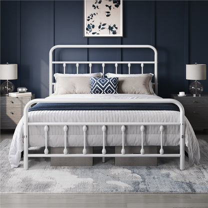 Farmhouse Iron Platform Bed Frame High Headboard Footboard Slatted Base 800 lb No Box Spring Underbed Storage - ALDEN DESIGN Classic Bed, Black White, Twin Full Queen, Canada
