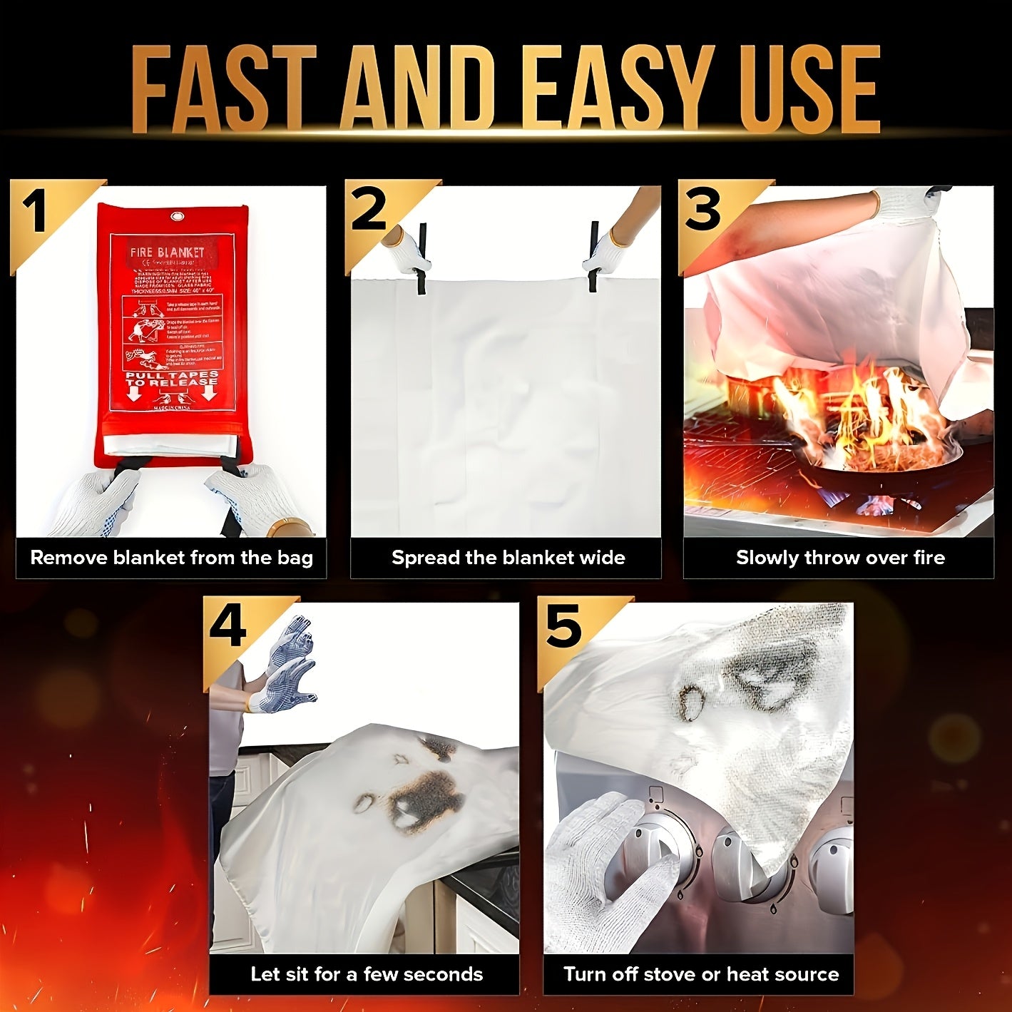 Emergency Fire Blanket 3/5 Pack 39"x39" Fiberglass Fireproof Flame Retardant Blanket for Home Kitchen Camping – Fire Safety Suppression Blanket, Practical Safety Gift