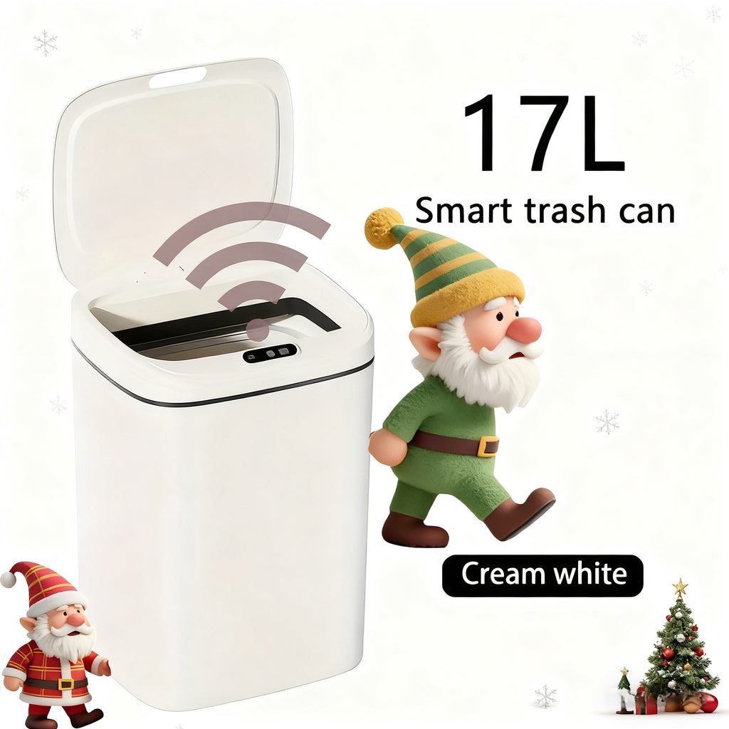 Smart Touchless Sensor Trash Can with Lid - Hands-Free Automatic Operation, Odor-Sealing Lid & Quiet Close, Battery- (AA Not Included) - 3.17gal/4.23gal/4.49gal Slim Modern White/Black Automatic Bin for Kitchen, Bathroom, Office - Sensor-Activated