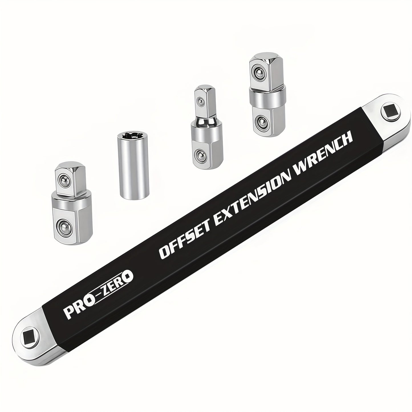 Flex Head Ratchet Wrench Set 2-in-1 Offset Extension with 1/2" 1/4" 3/8" Adapters – 180° Swivel High Torque Non-Slip Handle for Tight Spaces, DIY & Mechanic Hand Tool