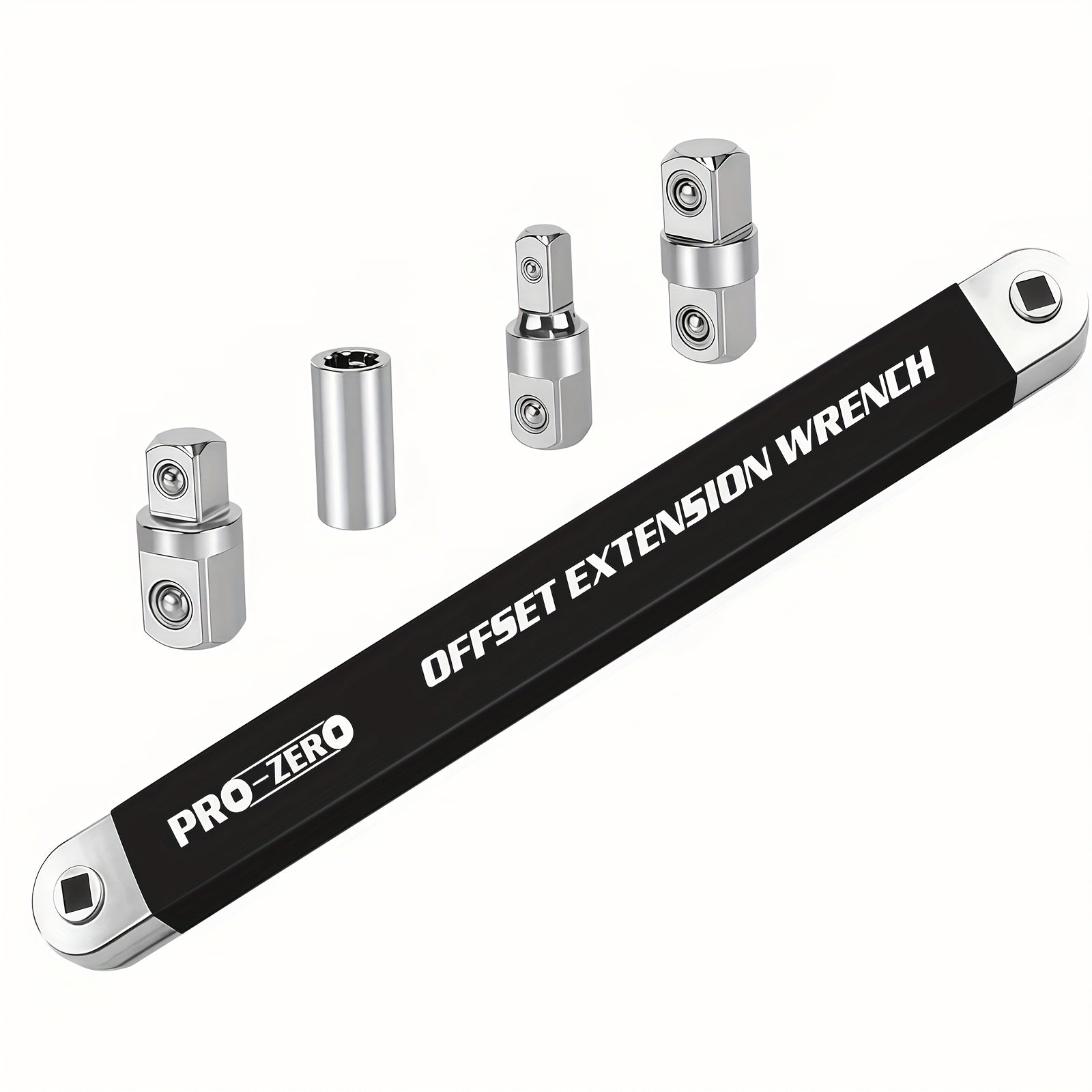 Flex Head Ratchet Wrench Set 2-in-1 Offset Extension with 1/2" 1/4" 3/8" Adapters – 180° Swivel High Torque Non-Slip Handle for Tight Spaces, DIY & Mechanic Hand Tool