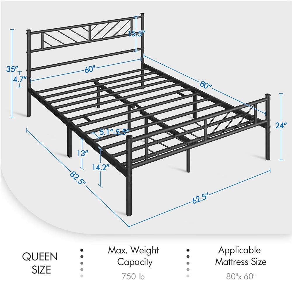 ALDEN DESIGN Bed Frame, Metal Platform Bed Frame, Minimalist Metal Platform Bed with Arrow Design Headboard and Footboard, metal bed foundation, Underbed Storage for Luggage, Shoes, Bags, No Box Spring Needed, White/Black, Twin/Full/Queen Size