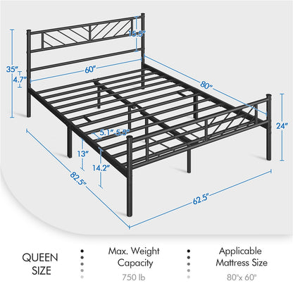 Metal Platform Bed Frame Twin Full Queen with Arrow Headboard Footboard No Box Spring Needed Underbed Storage - ALDEN DESIGN Minimalist Bed, White Black, Canada