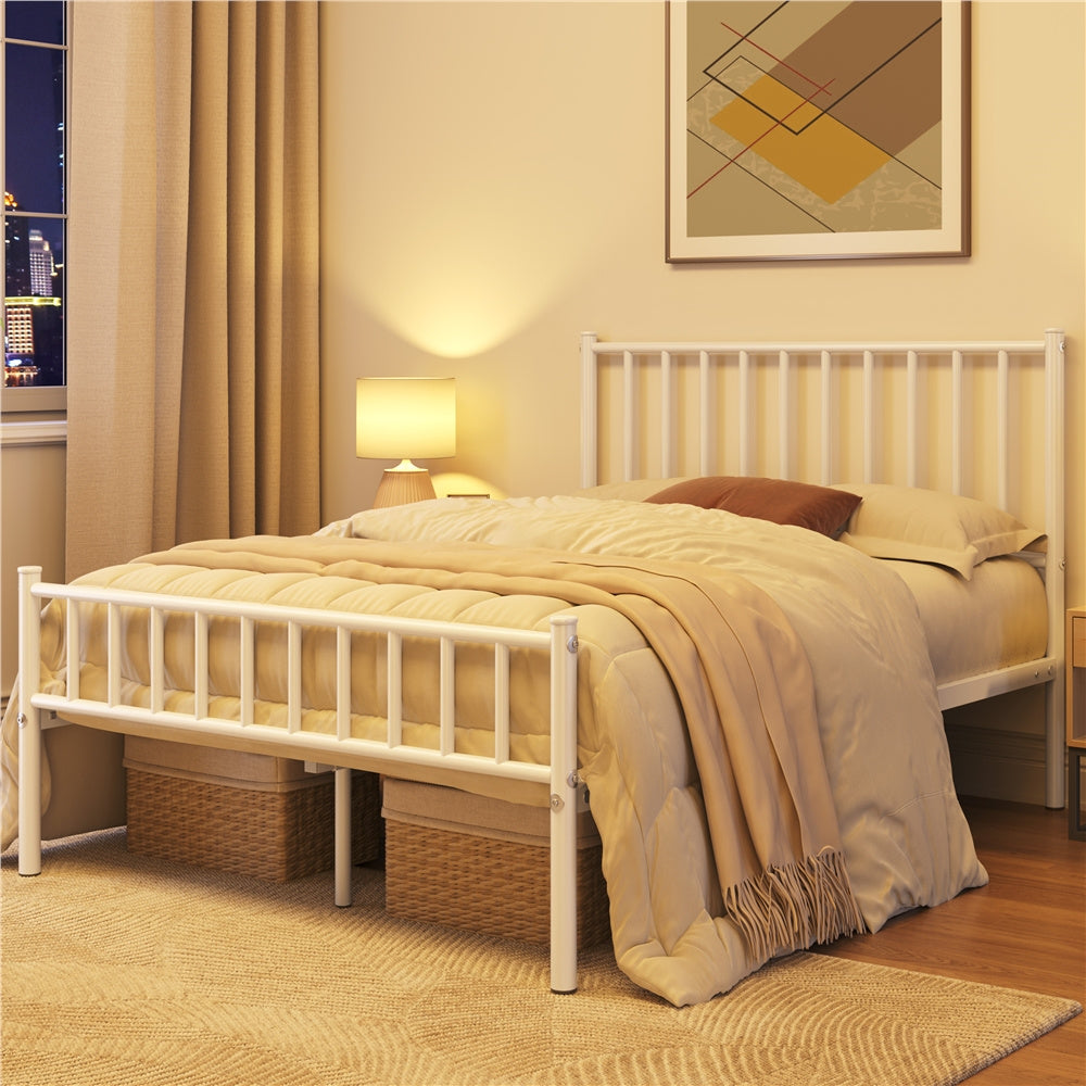 Metal Platform Bed Frame Vertical Bar Headboard Minimalist Farmhouse Metal Bed Foundation with Underbed Storage Twin Full Queen Size for Guest Room Loft Condo Apartment Bedroom Canada