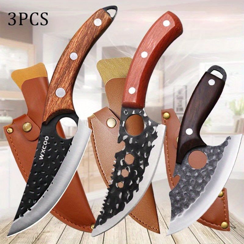 Stainless Steel Kitchen Knife Set with Wooden Handle – Handmade Sharp Chef Knife, Boning Knife, Meat Cleaver & Multipurpose Blade for Home Cooking, BBQ & Outdoor Use, 1–6 Piece Options Canada