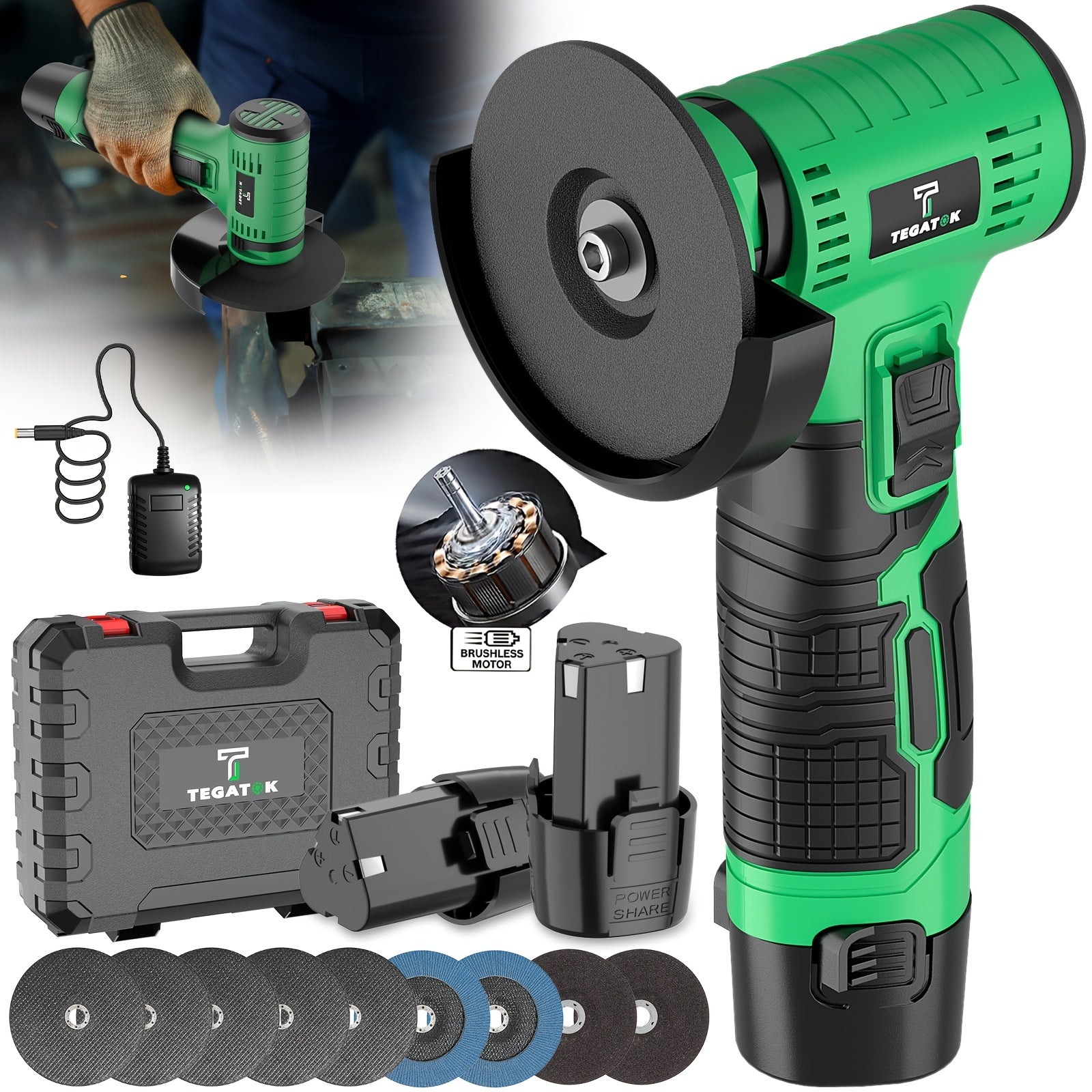 Mini Cordless Angle Grinder & Sander 2-in-1 Combo Kit with Batteries & Grinding Wheels – Portable Electric Power Tool for Grinding Polishing Sharpening Metal Stone Wood