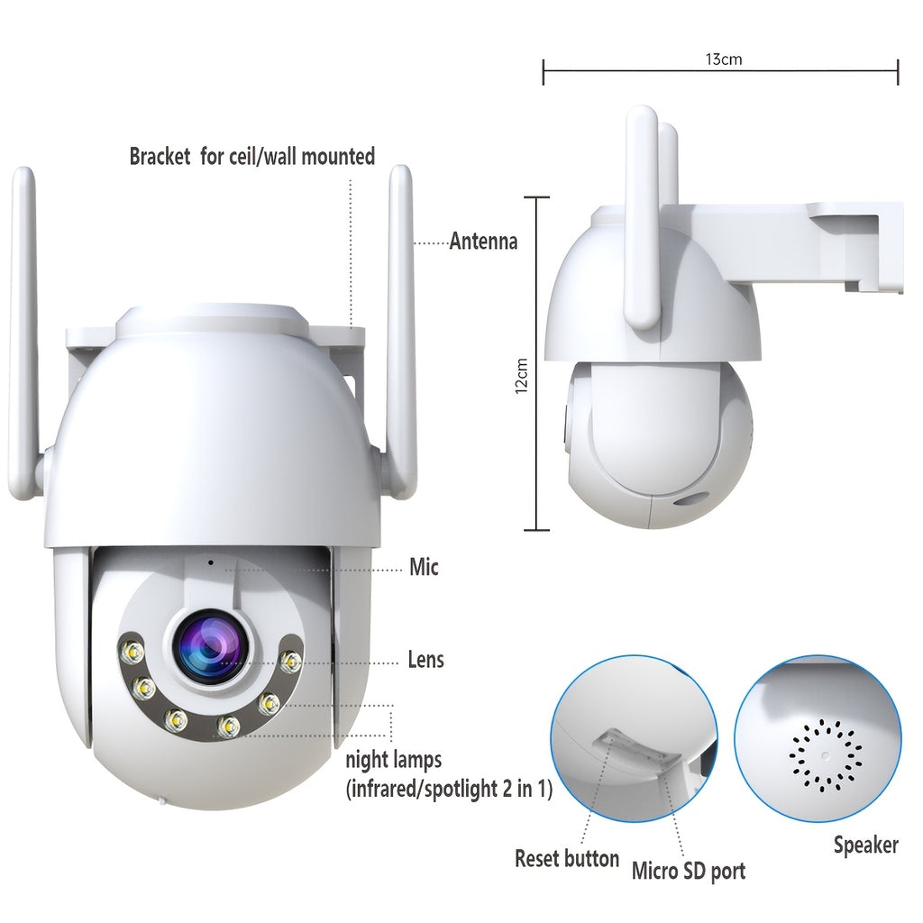Outdoor Wired Security Camera 360° Auto Tracking WiFi, USB Plug-In Power, Noise Detection, Alexa Compatible, 24/7 Continuous Recording — Smart Home Surveillance for Canada