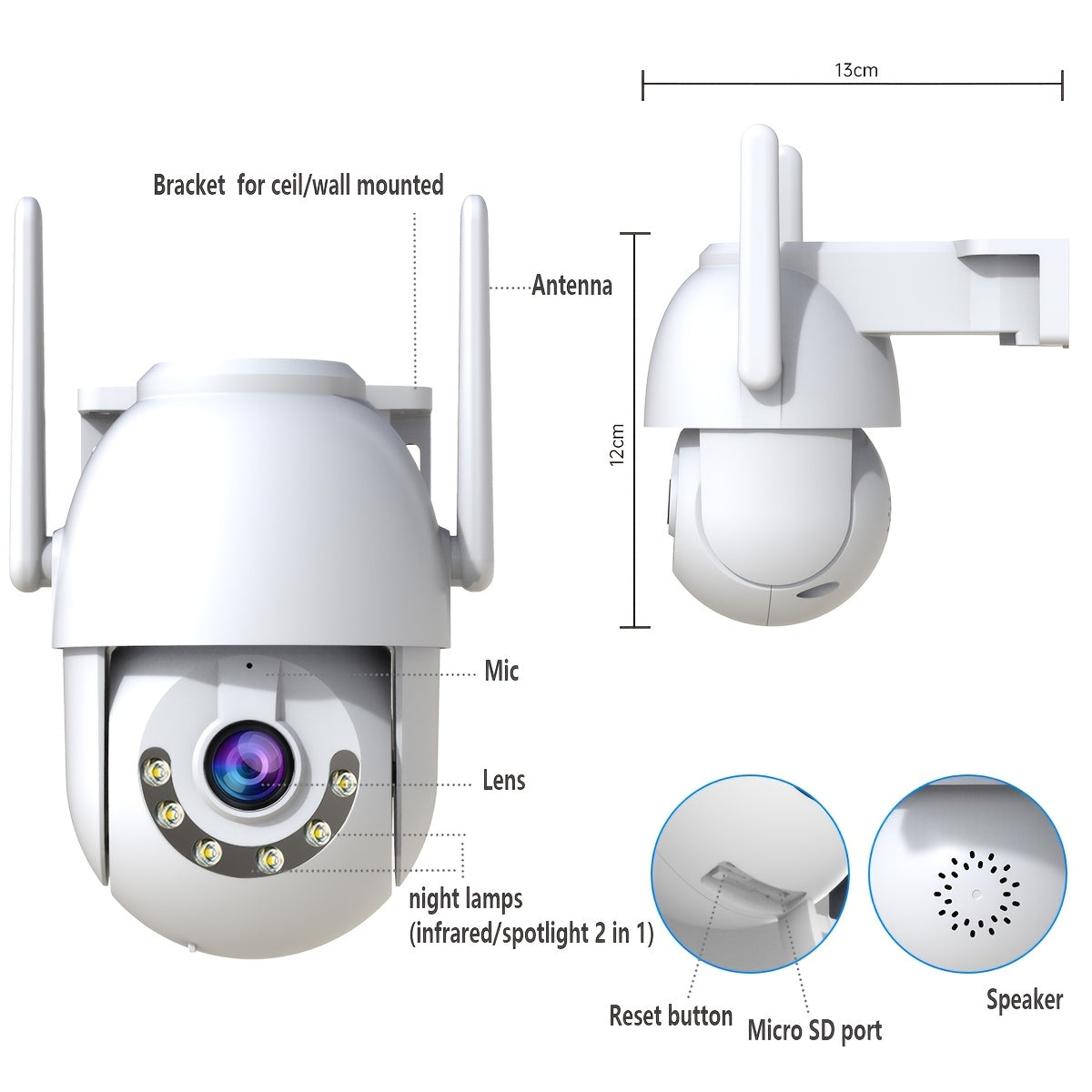 Outdoor Wired Security Camera 360° Auto Tracking WiFi, USB Plug-In Power, Noise Detection, Alexa Compatible, 24/7 Continuous Recording — Smart Home Surveillance for Canada