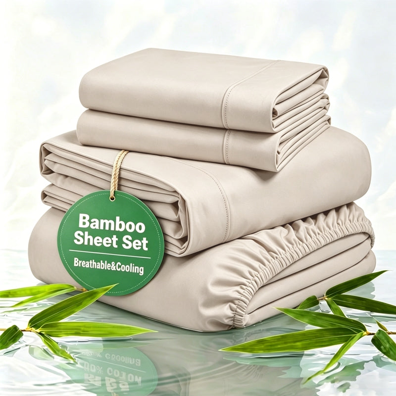 100% Bamboo Rayon Bed Sheets 3/4pcs Set with 16" Extra Deep Pockets – Soft Cooling Bedding for Hot Sleepers & Night Sweats, Twin Full Queen King Size