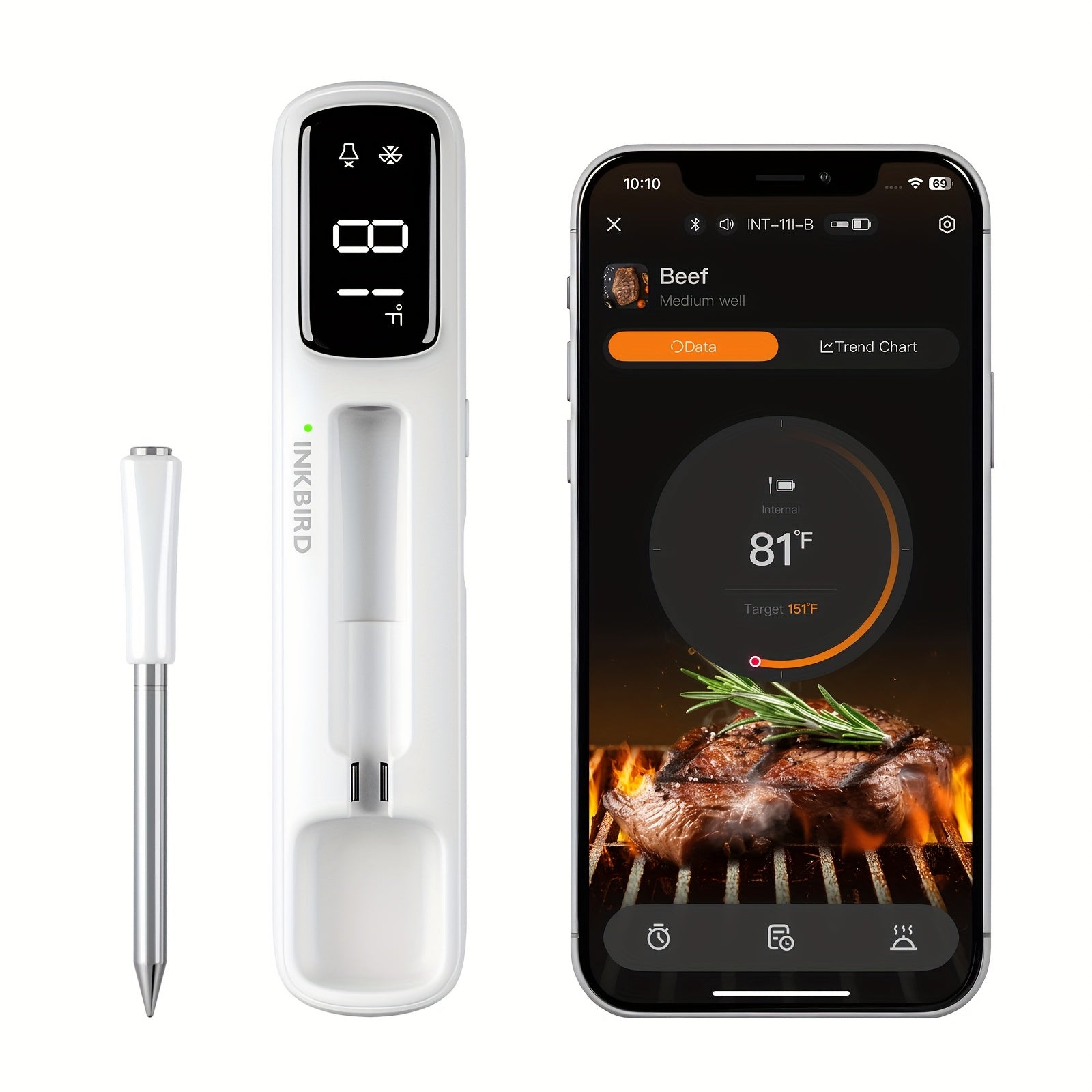 Wireless Meat Thermometer with WiFi & LCD Display, 328ft Range, 28 Meat Presets & Temperature Alarm – Smart BBQ Thermometer with Probe for Grill Smoker Oven Rotisserie | Black & White | ShopVora CA