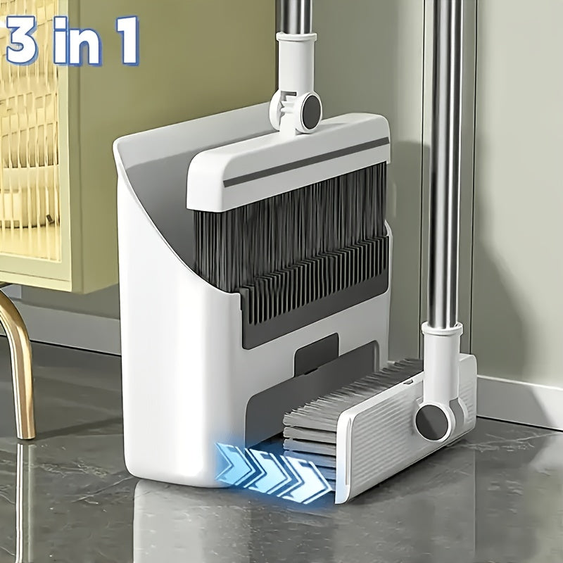 3-in-1 Folding Broom, Dustpan & Floor Brush Set Soft Bristles for Hair-Free, Efficient Cleaning Long Handle for Flexible, Effortless Use Versatile for Home, Office & Dorm Settings Compact Storage Cleaning Essential