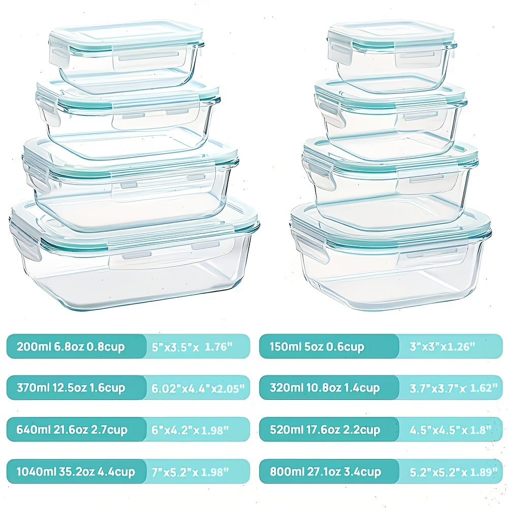 Leak-Proof Glass Bento Boxes 4 & 8 Pack with Locking Lids – Airtight Meal Prep Food Storage Containers, Microwave Oven Freezer Dishwasher Safe for Lunch & Kitchen