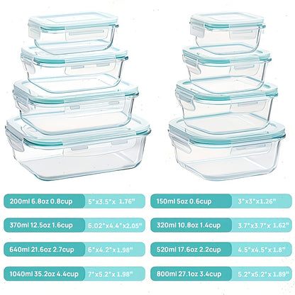 Leak-Proof Glass Bento Boxes 4 & 8 Pack with Locking Lids – Airtight Meal Prep Food Storage Containers, Microwave Oven Freezer Dishwasher Safe for Lunch & Kitchen