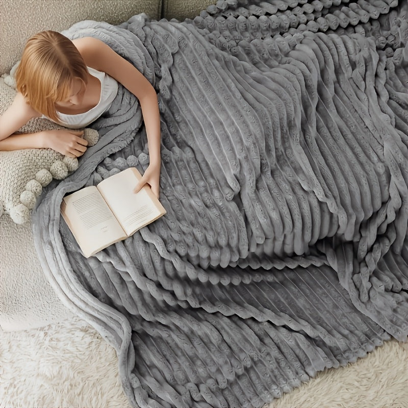 Faux Fur Rabbit Blanket Set of 2 – 260GSM Striped Luxury Plush Throw, OEKO-TEX Certified, Machine Washable, Cozy Sofa & Bed Blanket for Women & Men, Multiple Colours